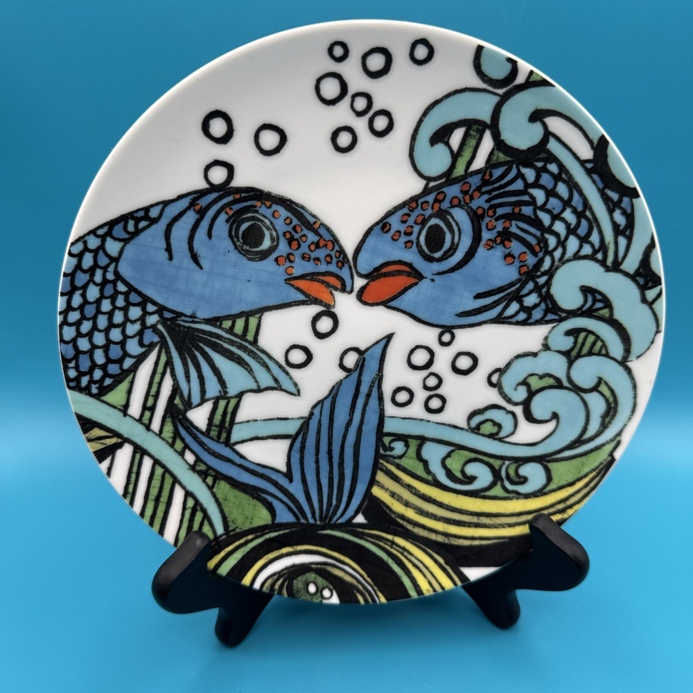 Anthropologie Blue Koi Fish Plate Salad Dessert Appetizer Anthropomorpic 8" Wall
